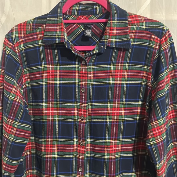 Lands End Navy, Green & Red Plaid, 100% Cotton, Button Down Shirt, Size Medium - Picture 2 of 5